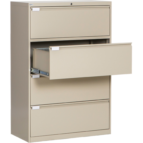 Lateral Filing Cabinet, Steel, 4 Drawers, 36" W x 18" D x 53-3/8" H, Beige Equipex