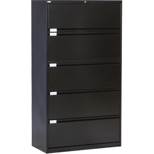 Classeur lat&eacute;ral, Acier, 5 tiroirs, 36" la x 18" p x 65-1/2" h, Noir Equipex