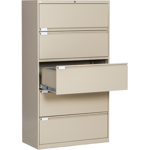 Classeur lat&eacute;ral, Acier, 5 tiroirs, 36" la x 18" p x 65-1/2" h, Beige Equipex