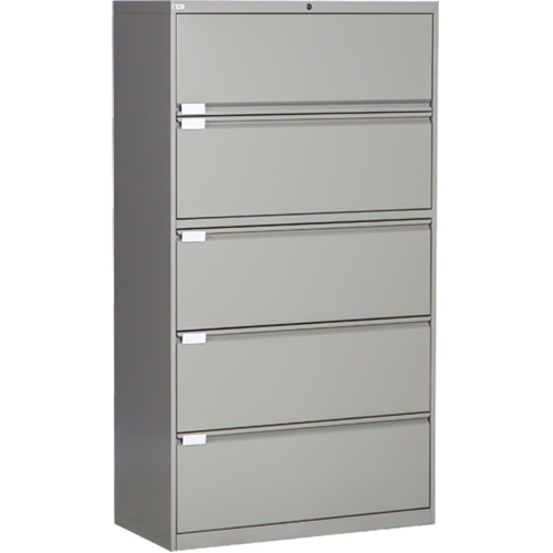 Lateral Filing Cabinet, Steel, 5 Drawers, 36" W x 18" D x 65-1/2" H, Grey Equipex