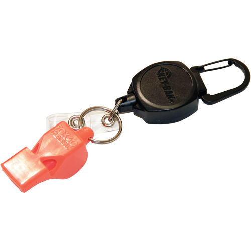 Self Retracting ID Badge and Key Reel with Whistle, Zinc Alloy Metal, 24" Cable, Carabiner Attachment Equipex
