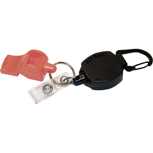 Self Retracting ID Badge and Key Reel with Whistle, Zinc Alloy Metal, 24" Cable, Carabiner Attachment Equipex