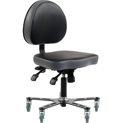 Chaise ergonomique &agrave; inclinaison r&eacute;glable SF180, Mobile, Ajustable, Vinyle Si&egrave;ge, Noir/gris Equipex