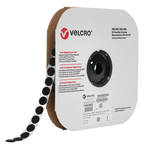 Velcoin&reg; Fastener, Hook, 3/4" Dia., Adhesive, Black Equipex