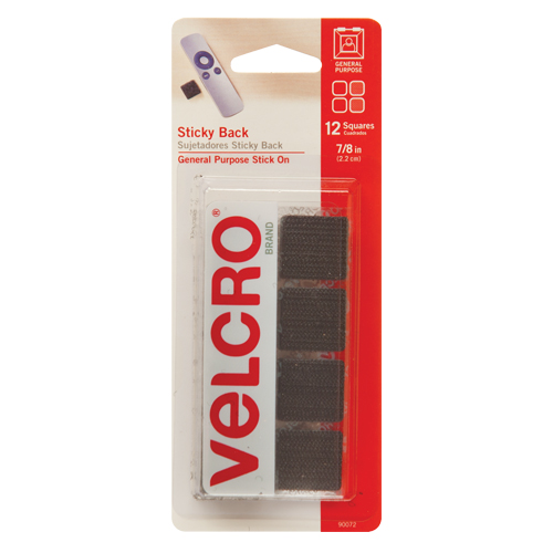 Fastener Squares, Hook & Loop, 7/8" Dia., Adhesive, Black Equipex