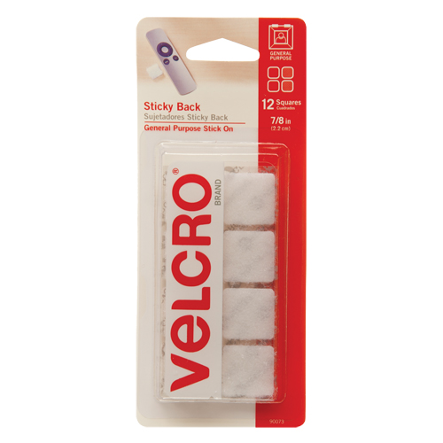 Attaches en carr&eacute;e, Boucle et crochet, 7/8" dia., Adh&eacute;sif, Blanc Equipex