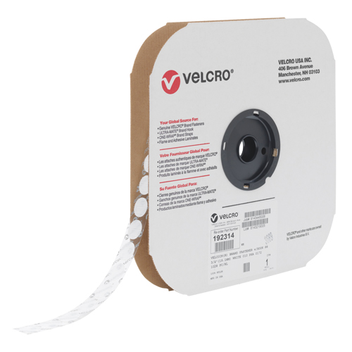 Velcoin&reg; Fastener, Hook, 3/4" Dia., Adhesive, White Equipex