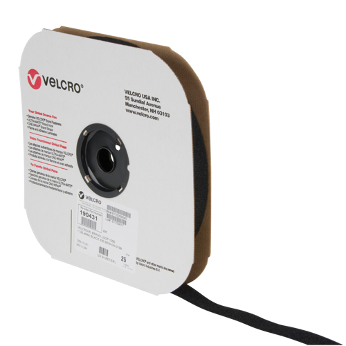 Ruban d'attaches, Boucle, 25 vg x 1", Cousu, Noir Equipex