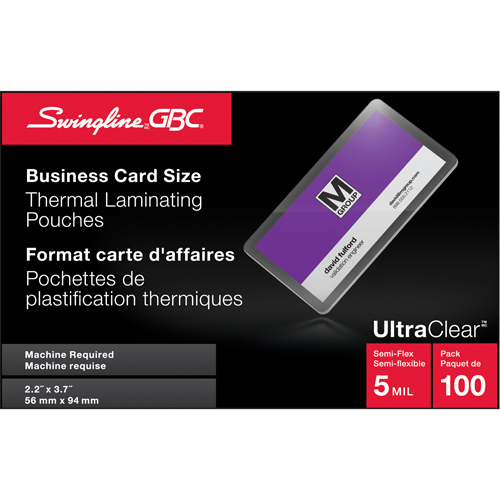 Pochettes lamin&eacute;es pour cartes d'affaires Swingline UltraClear Equipex