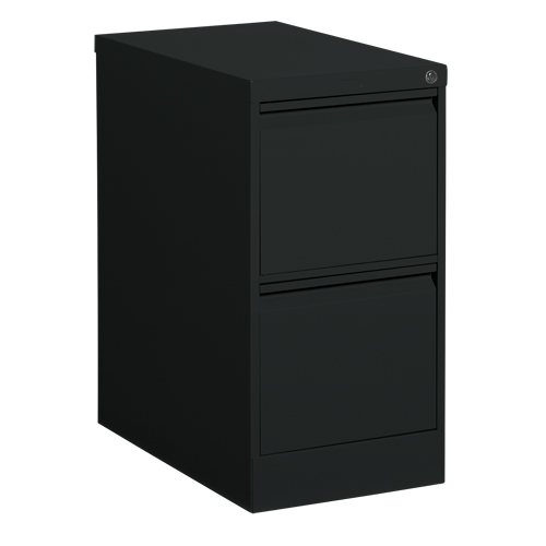 Vertical Filing Cabinet, Steel, 2 Drawers, 15-1/7" W x 25" D x 29" H, Black Equipex