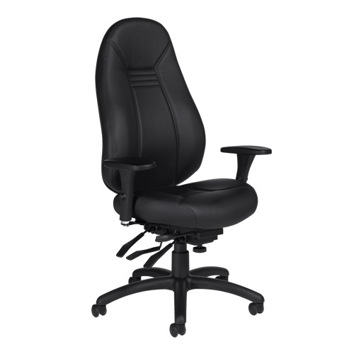 High Back Comfort Chair, Leather, Black, 300 lbs. Capacity Equipex
