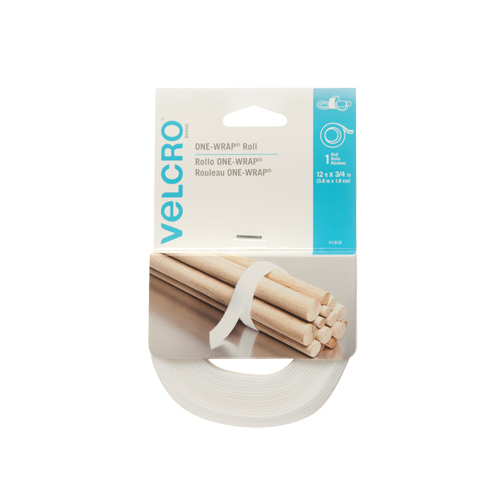 Ruban d'attaches One-Wrap, Boucle et crochet, 12' x 3/4", Auto-aggripant, Blanc Equipex