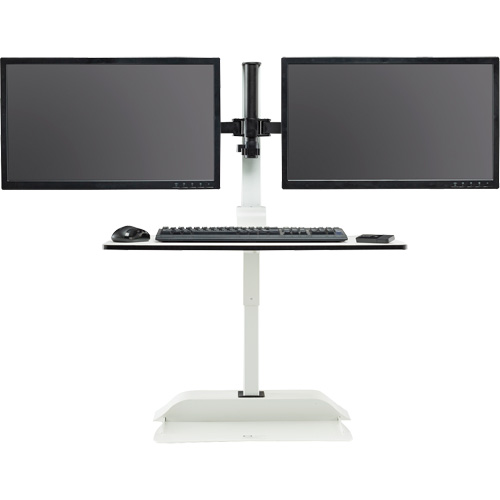 Soar Sit/Stand Electric Desk with Dual Monitor Arm, Desktop Unit, 37-1/4" H x 27-3/4" W x 22" D, White Equipex
