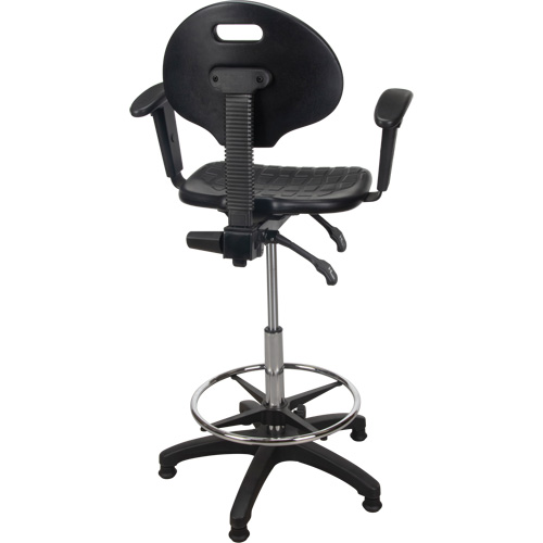 Tabouret ergonomique robuste avec accoudoirs r&eacute;glables, Stationnaire, Ajustable, 39" - 48", Polyur&eacute;thane Si&egrave;ge, Noir Equipex