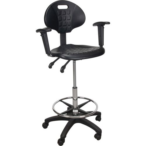 Heavy-Duty Ergonomic Stool with Adjustable Arm Rests & Nylon Stem Casters, Mobile, Adjustable, 39" - 48", Polyurethane Seat, Black Equipex