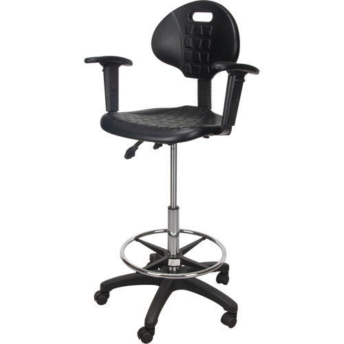 Heavy-Duty Ergonomic Stool with Adjustable Arm Rests & Nylon Stem Casters, Mobile, Adjustable, 39" - 48", Polyurethane Seat, Black Equipex
