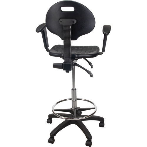 Heavy-Duty Ergonomic Stool with Adjustable Arm Rests & Nylon Stem Casters, Mobile, Adjustable, 39" - 48", Polyurethane Seat, Black Equipex
