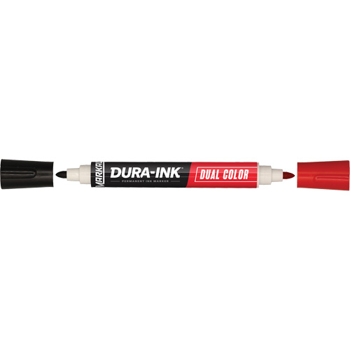 Markal&reg; Dura-Ink&reg; Dual Colour Permanent Ink Marker, Black/Red, Bullet Tip Equipex
