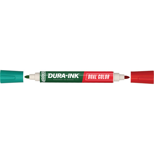 Markal&reg; Dura-Ink&reg; Dual Colour Permanent Ink Marker, Bullet, Green/Red Equipex