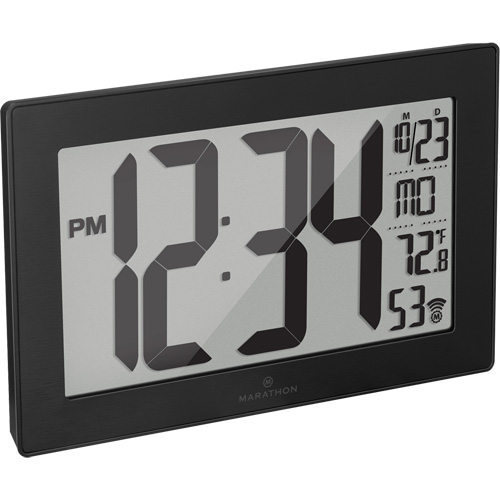 Self-Setting & Self-Adjusting Wall Clock with Stand, Digital, Battery Operated, Black Equipex