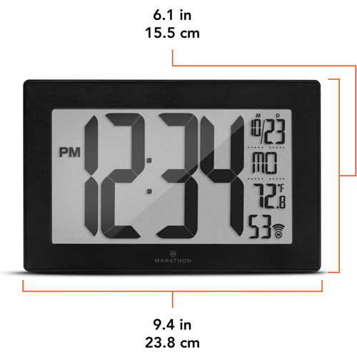 Self-Setting & Self-Adjusting Wall Clock with Stand, Digital, Battery Operated, Black Equipex