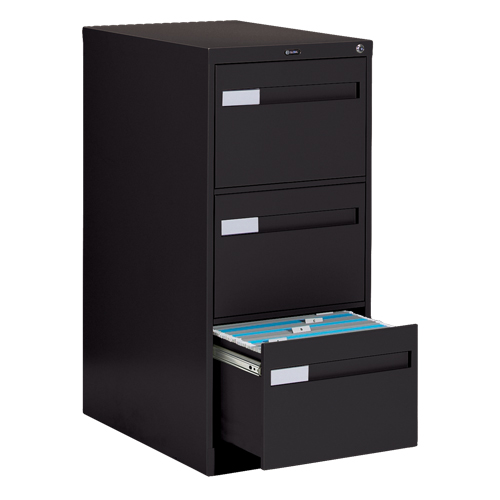 Vertical Filing Cabinet with Recessed Drawer Handles, 3 Drawers, 18.15" W x 26.56" D x 40" H, Black Equipex