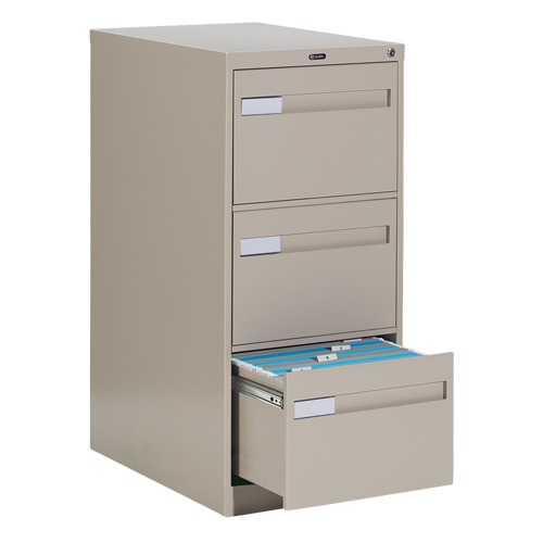 Vertical Filing Cabinet with Recessed Drawer Handles, 3 Drawers, 18.15" W x 26.56" D x 40" H, Beige Equipex