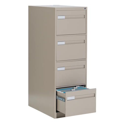 Vertical Filing Cabinet with Recessed Drawer Handles, 4 Drawers, 18.15" W x 26.56" D x 52" H, Beige Equipex