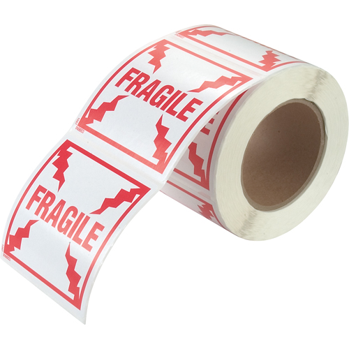 "Fragile" Special Handling Labels, 4" L x 4" W, Red on White Equipex