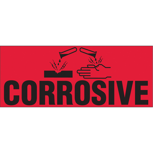 "Corrosive" Special Handling Labels, 5" L x 2" W, Black on Red Equipex
