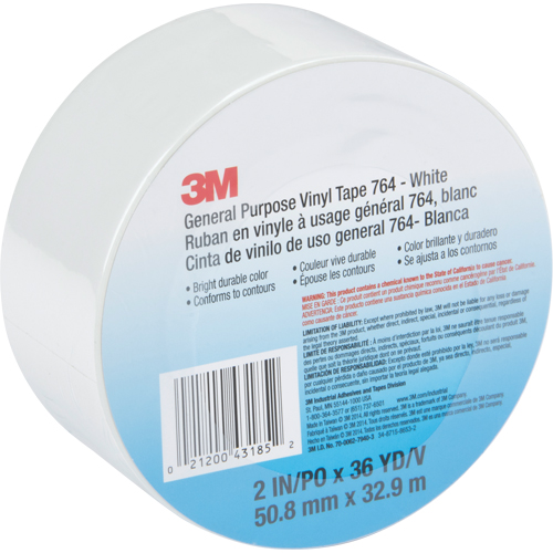 General Purpose Vinyl Tape 764, 48 mm (2") W x 32.9 m (108') L, White Equipex