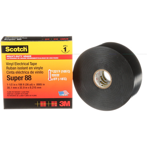 Ruban isolant en vinyle Super 88 Scotch, 38 mm (1-1/2") x 33 m (108'), Noir, 8,5 mils Equipex