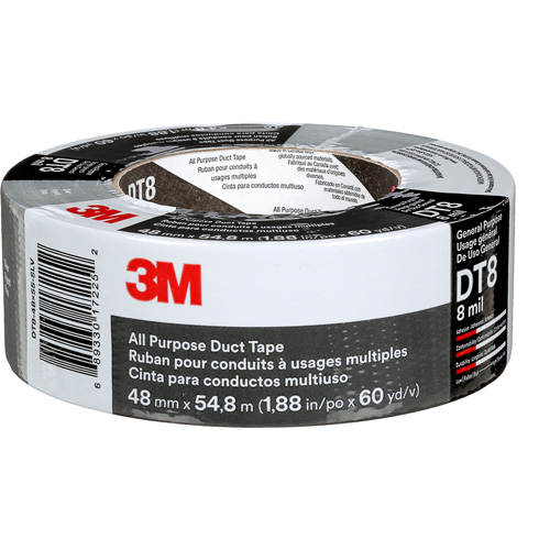 DT8 All-Purpose Duct Tape, 8 mils, Silver, 48 mm (2") x 55 m (180') Equipex
