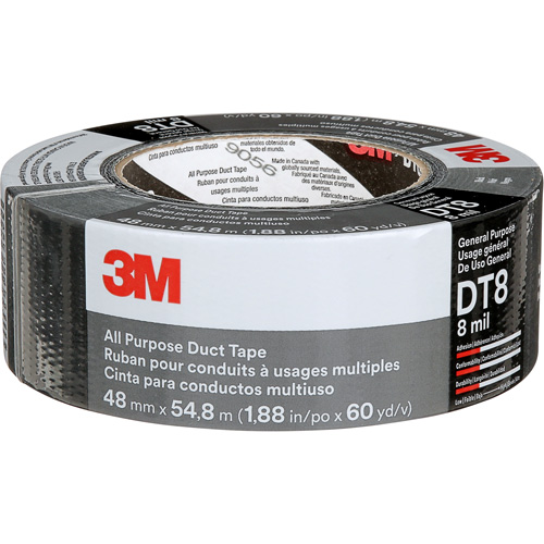 Ruban adh&eacute;sif tout usage DT8, 8 mils, Noir, 48 mm (2") x 55 m (180') Equipex