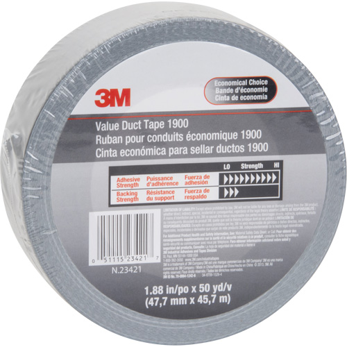 1900 Value Duct Tape, 5.8 mils, Silver, 48 mm (2") x 5.7 m (18.7') Equipex