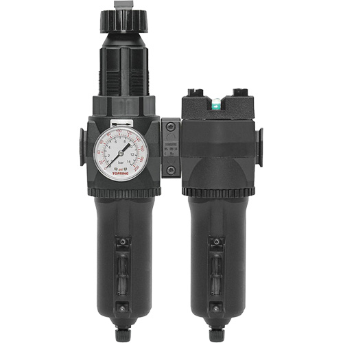 Filtre/r&eacute;gulateur + filtre coalescent drain manuel avec bol en m&eacute;tal Modulair 400, 1/4" NPT, 200 psi, Capacit&eacute; de 9,1 oz liq. Equipex