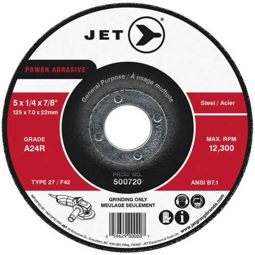 POWER ABRASIVE&reg; Grinding Wheel, 4" x 1/4", 5/8" Arbor, Type 27 Equipex