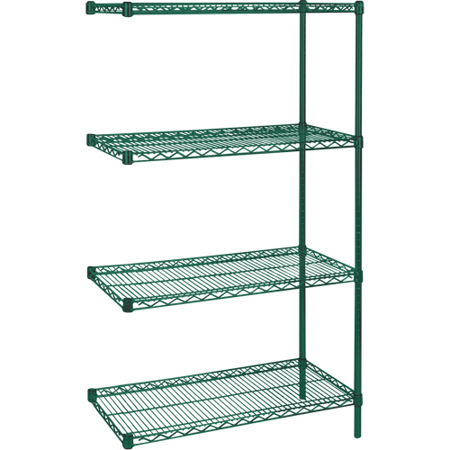 Heavy-Duty Green Epoxy Finish Wire Shelving, Add-On Kit, 4 Tiers, 36" W x 63" H x 18" D Equipex