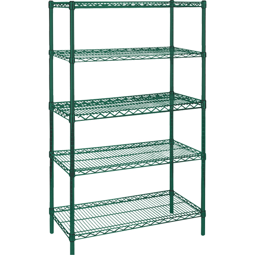 &eacute;tag&egrave;res robustes en treillis m&eacute;tallique au fini &eacute;poxy vert, 5 Tablettes, 36" la x 74" h x 24" p Equipex