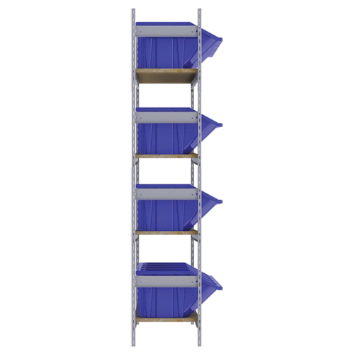 Wide Span Shelving with Jumbo Plastic Bins, Steel, Boltless, 800 lbs. Capacity, 66" W x 72" H x 18" D Equipex