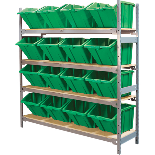 Wide Span Shelving with Jumbo Plastic Bins, Steel, Boltless, 800 lbs. Capacity, 66" W x 72" H x 18" D Equipex
