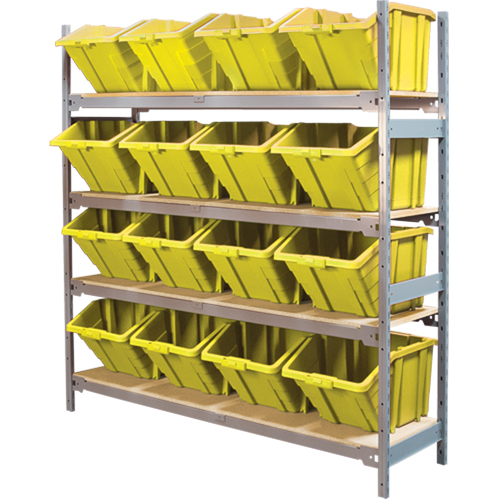 Wide Span Shelving with Jumbo Plastic Bins, Steel, Boltless, 800 lbs. Capacity, 66" W x 72" H x 18" D Equipex