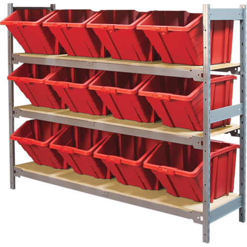 Wide Span Shelving with Jumbo Plastic Bins, Steel, Boltless, 800 lbs. Capacity, 66" W x 60" H x 18" D Equipex