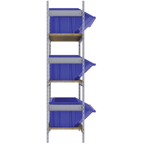 Wide Span Shelving with Jumbo Plastic Bins, Steel, Boltless, 800 lbs. Capacity, 66" W x 60" H x 18" D Equipex