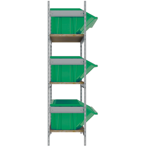 Wide Span Shelving with Jumbo Plastic Bins, Steel, Boltless, 800 lbs. Capacity, 66" W x 60" H x 18" D Equipex