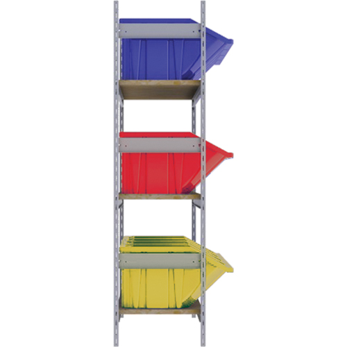 Wide Span Shelving with Jumbo Plastic Bins, Steel, Boltless, 800 lbs. Capacity, 66" W x 60" H x 18" D Equipex