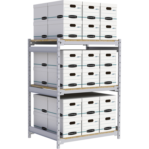 Wide Span Record Storage Shelving, Steel, 3 Shelves, 42" W x 32" D x 60" H Equipex