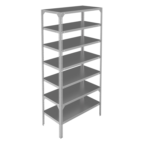 Shelving Unit, Galvanized Steel, Slotted Angle, 400 lbs. Capacity, 36" W x 84" H x 18" D Equipex