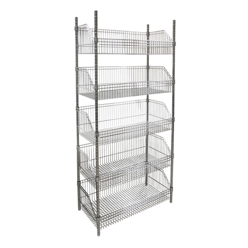 Wire Basket Shelving Unit, 5 Tiers, 48" W x 74" H x 24" D Equipex