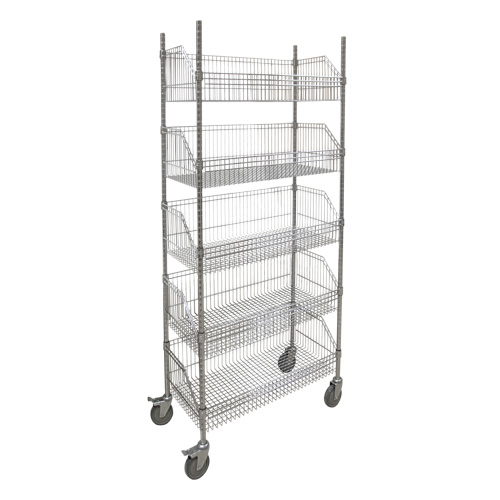 Chariot &agrave; tablette avec panier en treillis, Tiers 5, 48" la x 80" h x 24" p Equipex